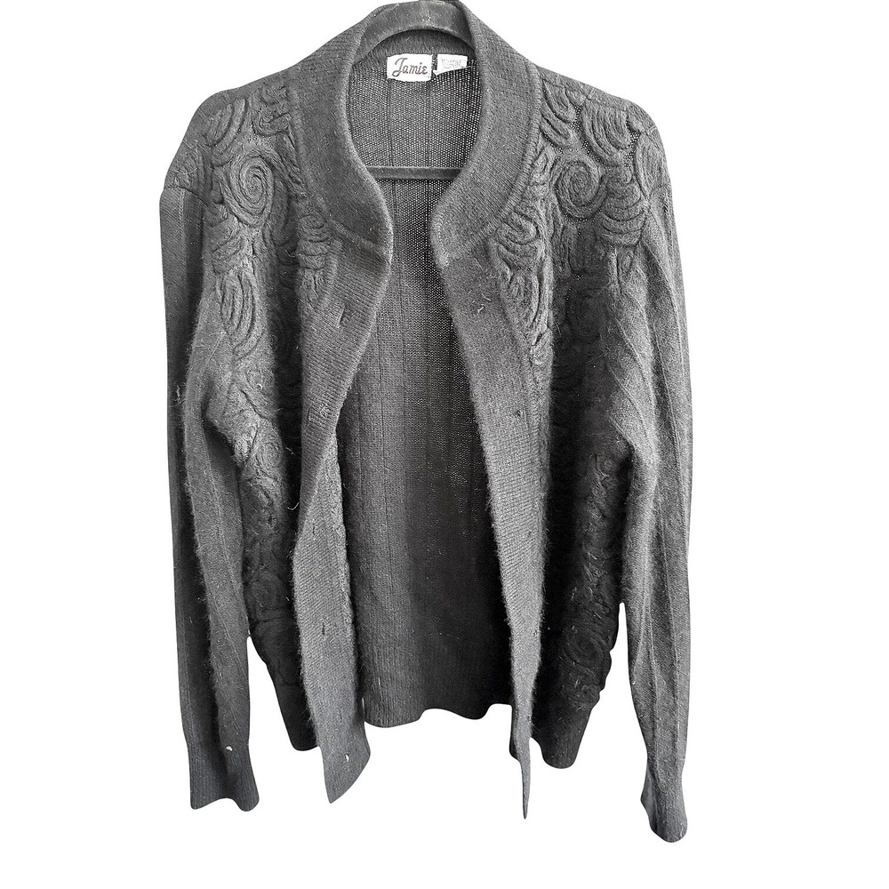 Vintage Jamie Black Cardigan‎ Sweater Size M Textured Knit Collar